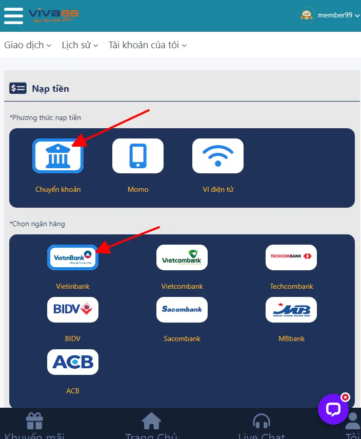 Hướng dẫn nạp tiền SV388 - buoc 3
